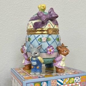 Porcelain Decorative Box with Bunny Figurines